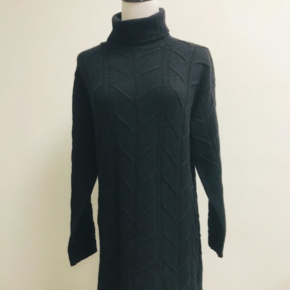 Jennifer Tyler black cashmere turtleneck tunic cable sweater Scotland S M,New Products : American Fashion Style Bags On Sale